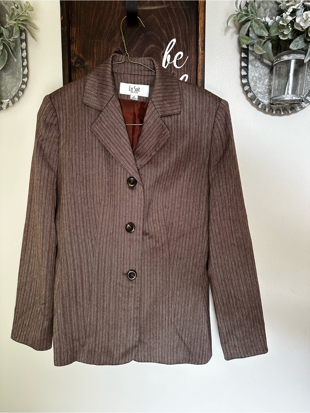 Le Suit Women's Brown Pinstripe Blazer Jacket - 4P